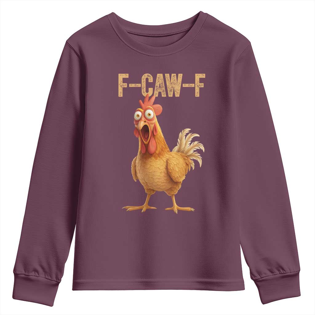 Funny F Caw F Chicken Meme Graphic Youth Sweatshirt Hilarious Cartoon Poultry Humor - Wonder Print Shop