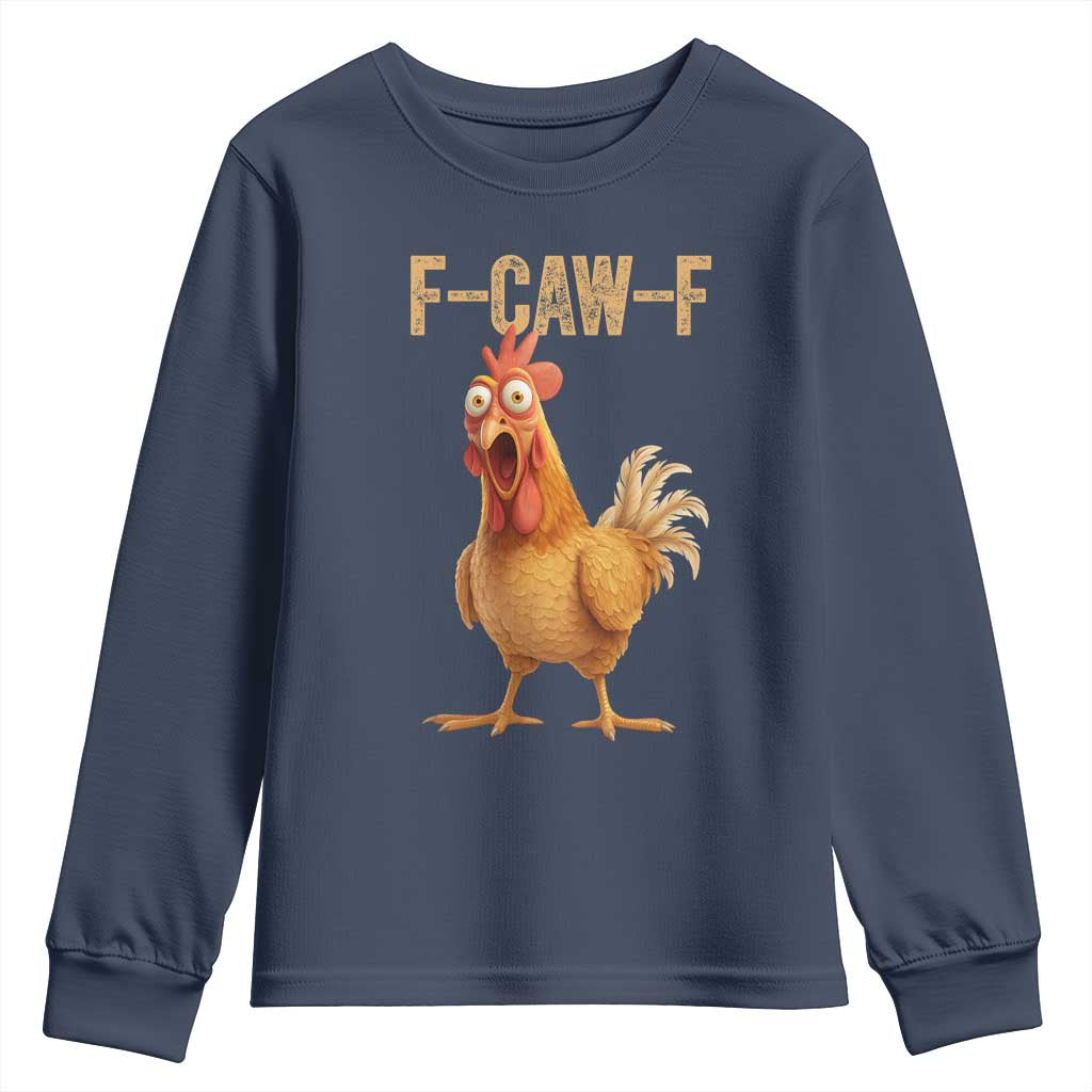 Funny F Caw F Chicken Meme Graphic Youth Sweatshirt Hilarious Cartoon Poultry Humor - Wonder Print Shop