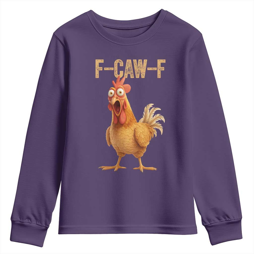 Funny F Caw F Chicken Meme Graphic Youth Sweatshirt Hilarious Cartoon Poultry Humor - Wonder Print Shop