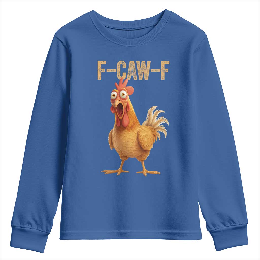 Funny F Caw F Chicken Meme Graphic Youth Sweatshirt Hilarious Cartoon Poultry Humor - Wonder Print Shop