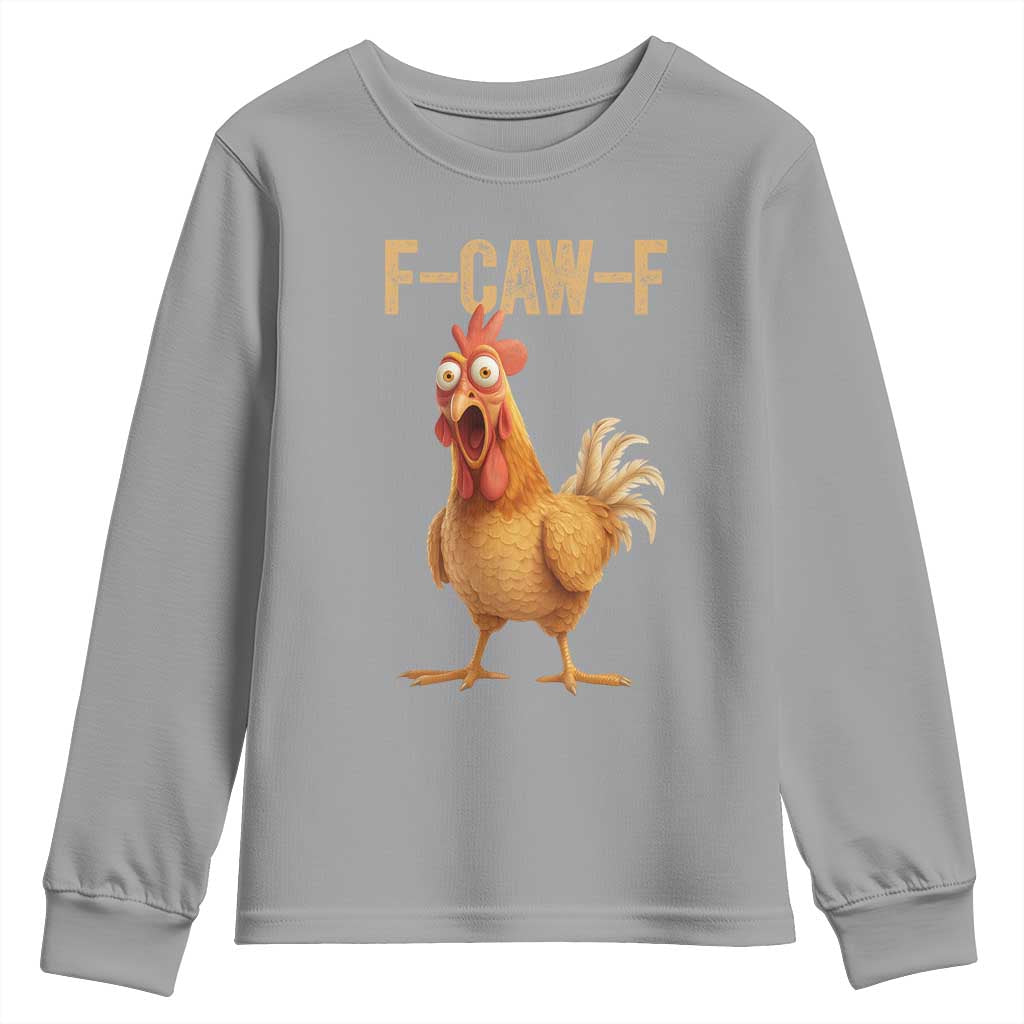 Funny F Caw F Chicken Meme Graphic Youth Sweatshirt Hilarious Cartoon Poultry Humor - Wonder Print Shop