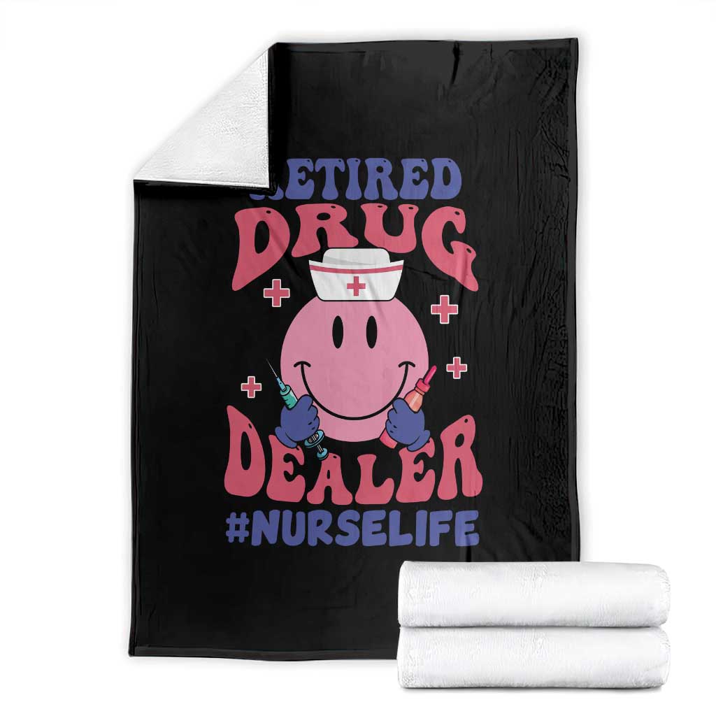 Funny Retired Drug Dealer Throw Blanket Retro Nurse Life Retirement Gift for Healthcare Workers - Wonder Print Shop