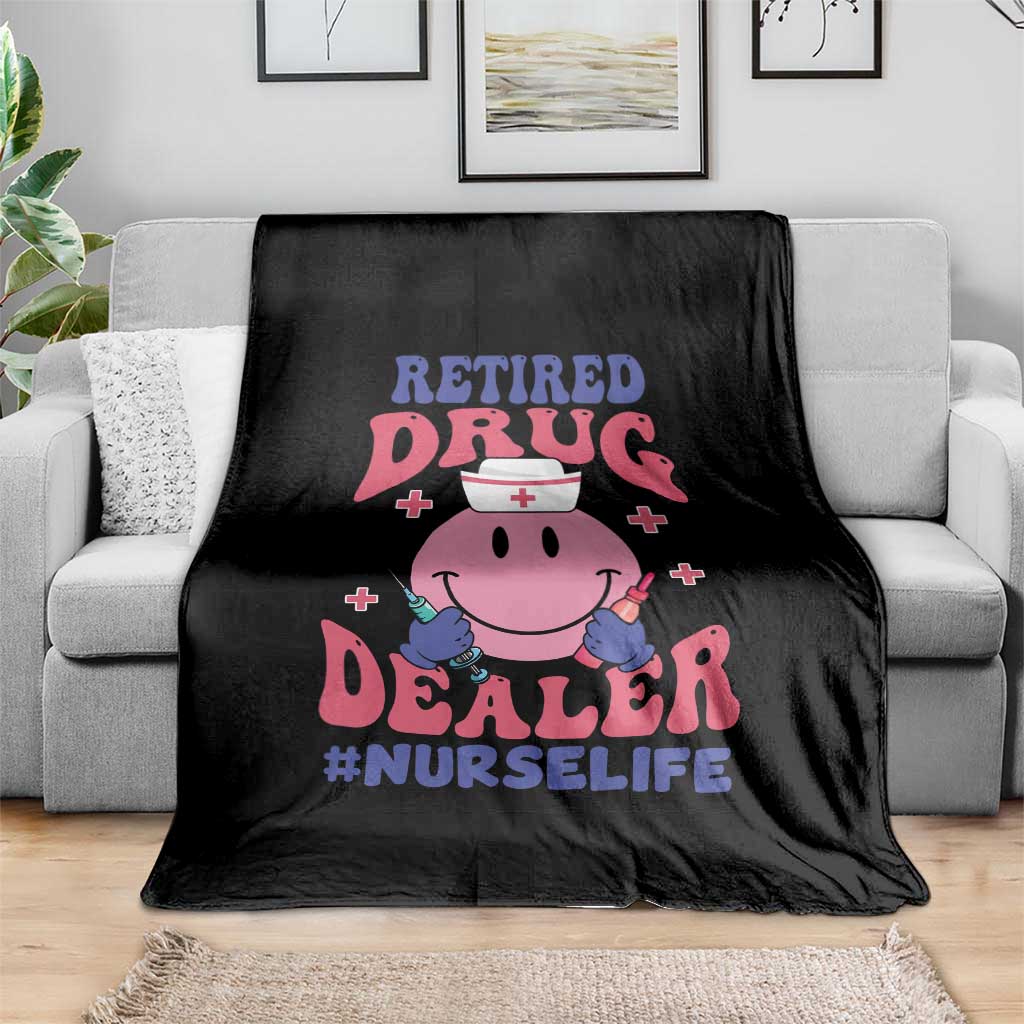 Funny Retired Drug Dealer Throw Blanket Retro Nurse Life Retirement Gift for Healthcare Workers - Wonder Print Shop