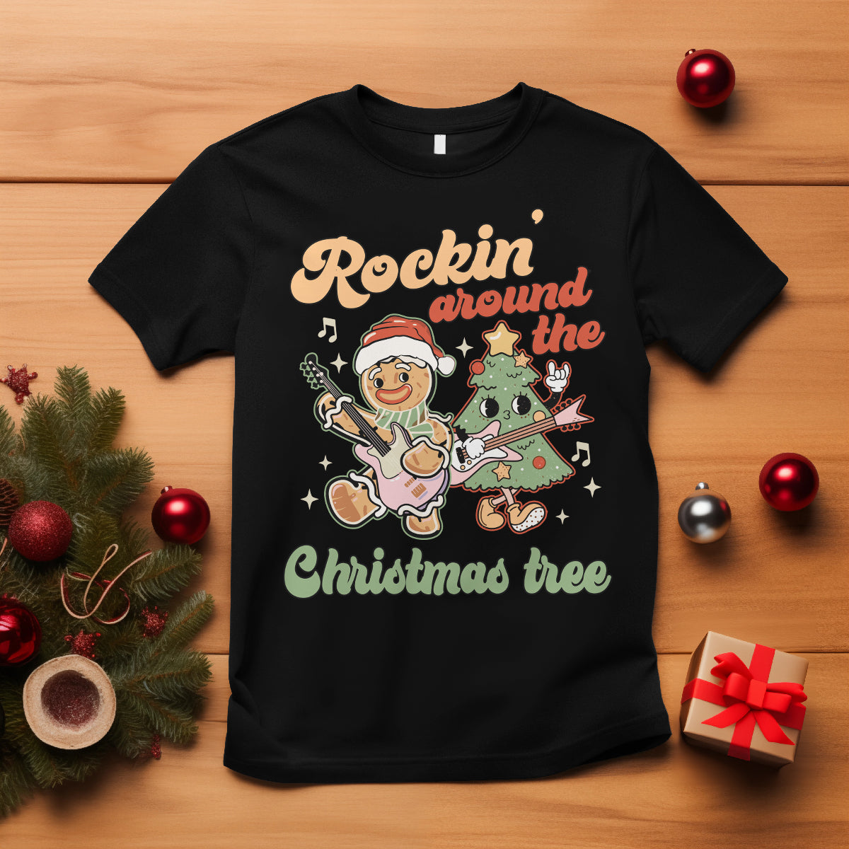 Groovy Christmas T Shirt Rockin' Around The Xmas Tree Groovy Gingerbread Man - Wonder Print Shop