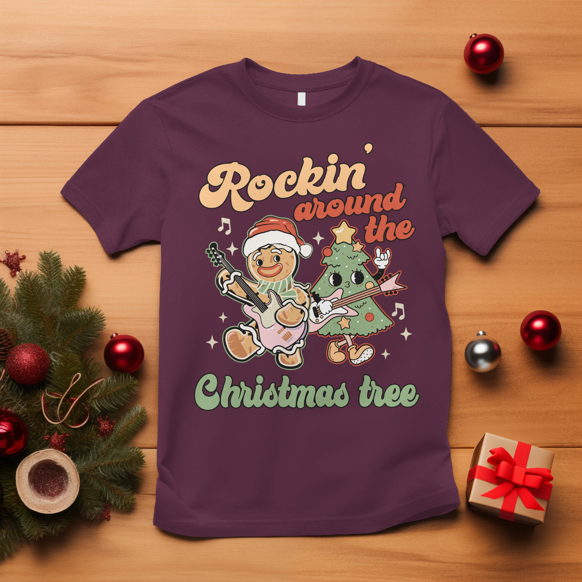 Groovy Christmas T Shirt Rockin' Around The Xmas Tree Groovy Gingerbread Man - Wonder Print Shop