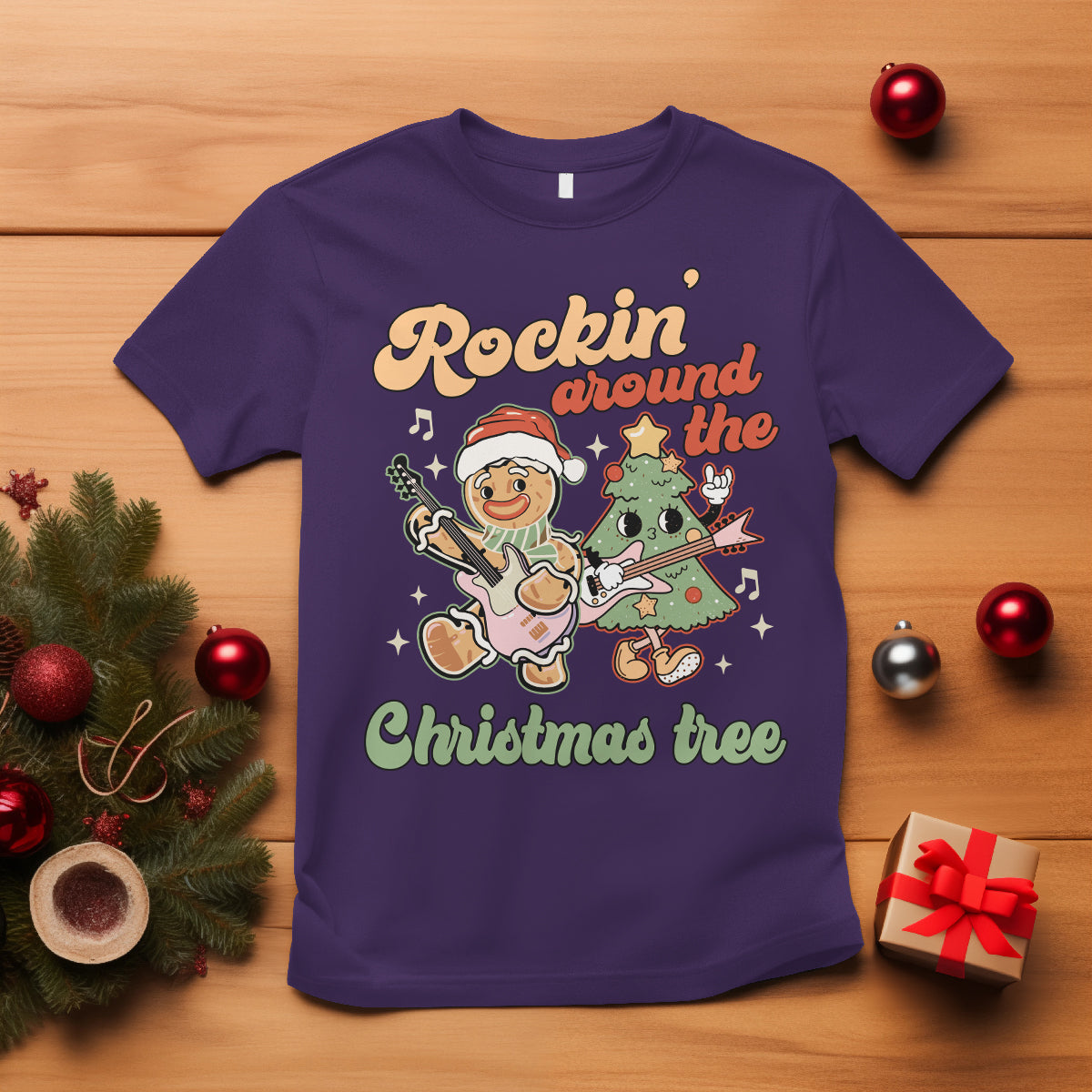Groovy Christmas T Shirt Rockin' Around The Xmas Tree Groovy Gingerbread Man - Wonder Print Shop
