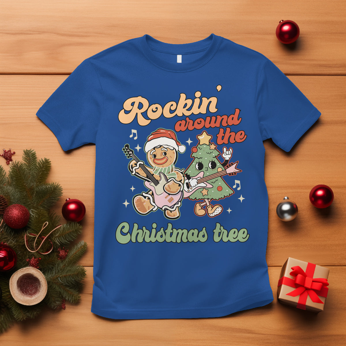 Groovy Christmas T Shirt Rockin' Around The Xmas Tree Groovy Gingerbread Man - Wonder Print Shop