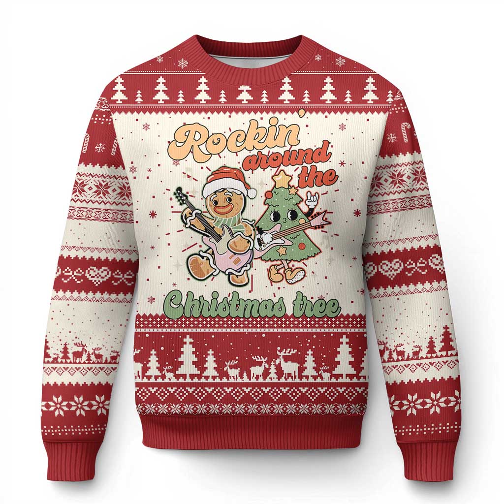 Groovy Christmas Ugly Christmas Sweater Rockin' Around The Xmas Tree Groovy Gingerbread Man - Wonder Print Shop
