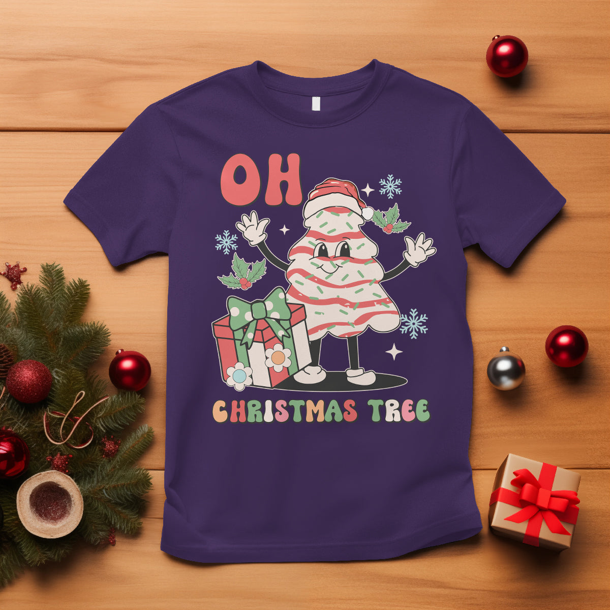 Oh Christmas Tree Retro Groovy T Shirt - Wonder Print Shop