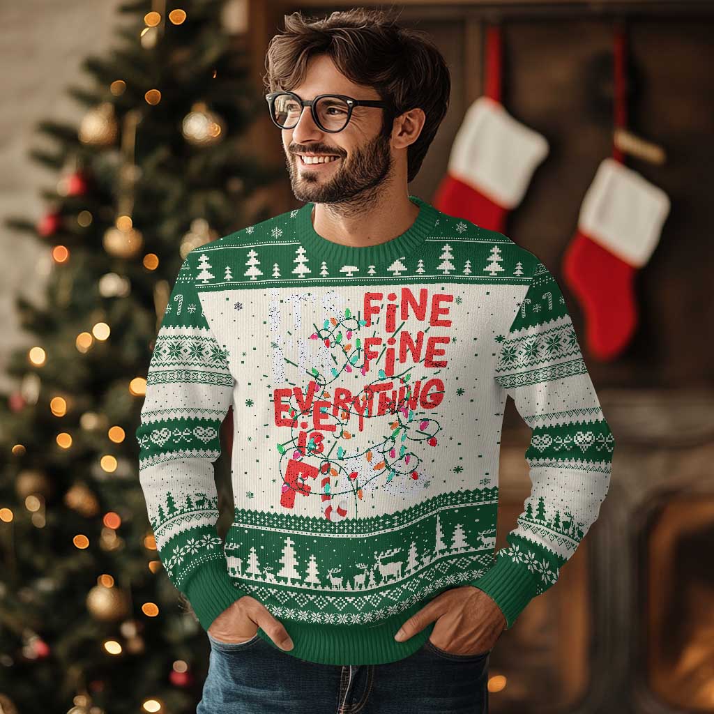 Funny Christmas Ugly Christmas Sweater It's Fine I'm Fine Everthing Is Fine Xmas Lights - Wonder Print Shop