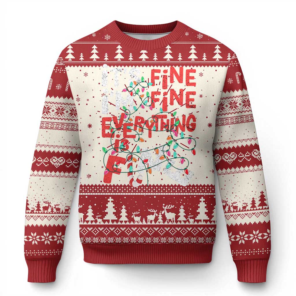 Funny Christmas Ugly Christmas Sweater It's Fine I'm Fine Everthing Is Fine Xmas Lights - Wonder Print Shop