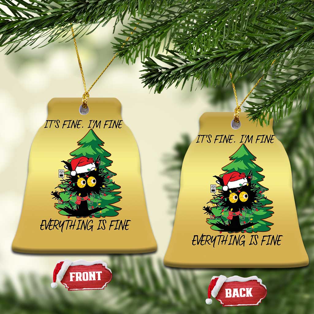 Black Cat Christmas Christmas Ornament It's Fine I'm Fine Everthing Is Fine Funny Xmas - Wonder Print Shop