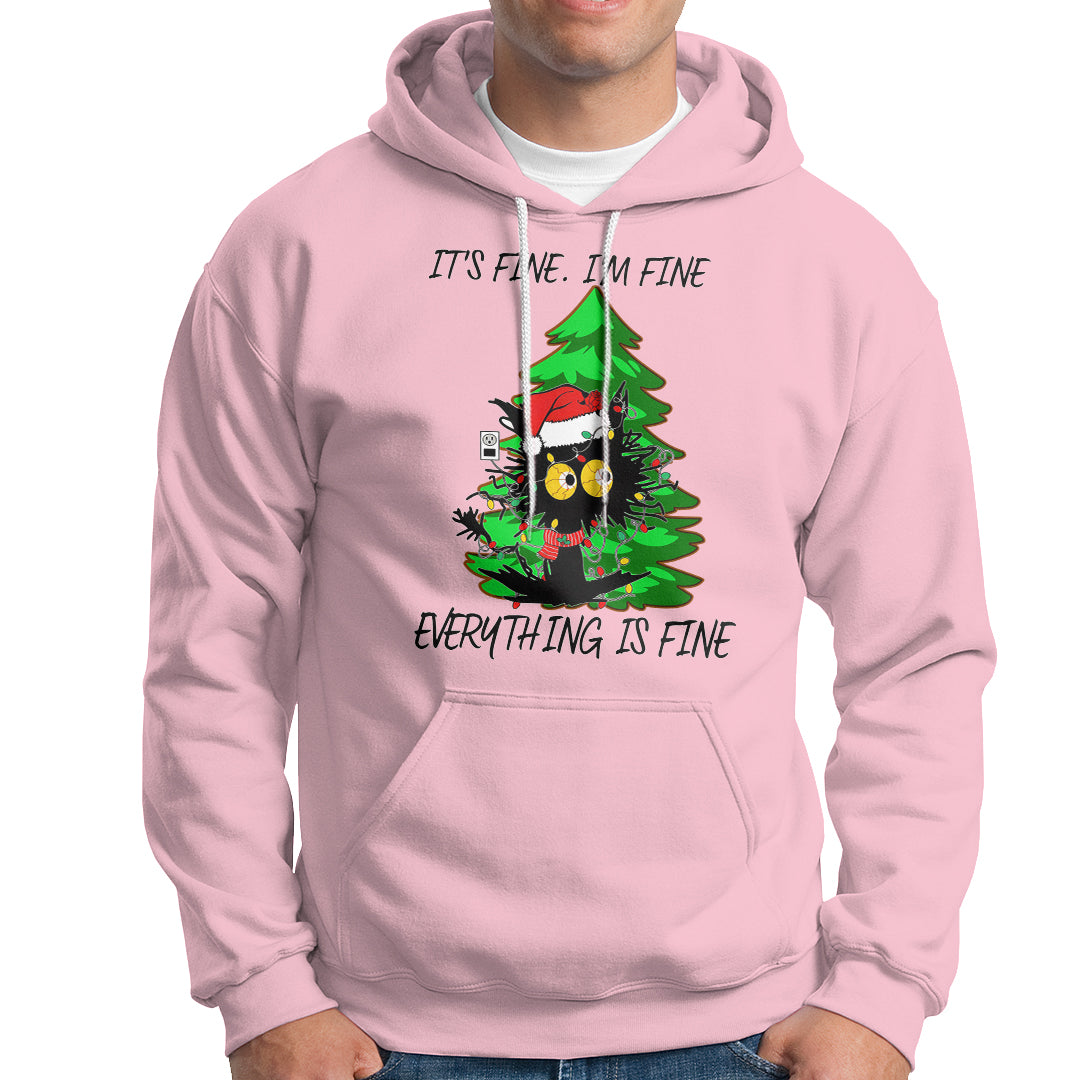 Black Cat Christmas Hoodie It's Fine I'm Fine Everthing Is Fine Funny Xmas - Wonder Print Shop