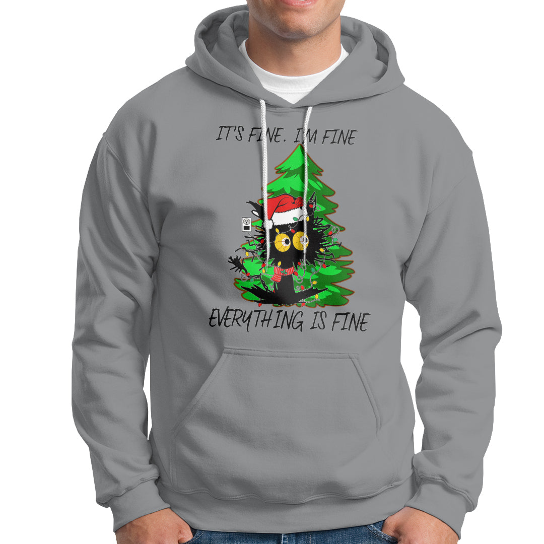 Black Cat Christmas Hoodie It's Fine I'm Fine Everthing Is Fine Funny Xmas - Wonder Print Shop