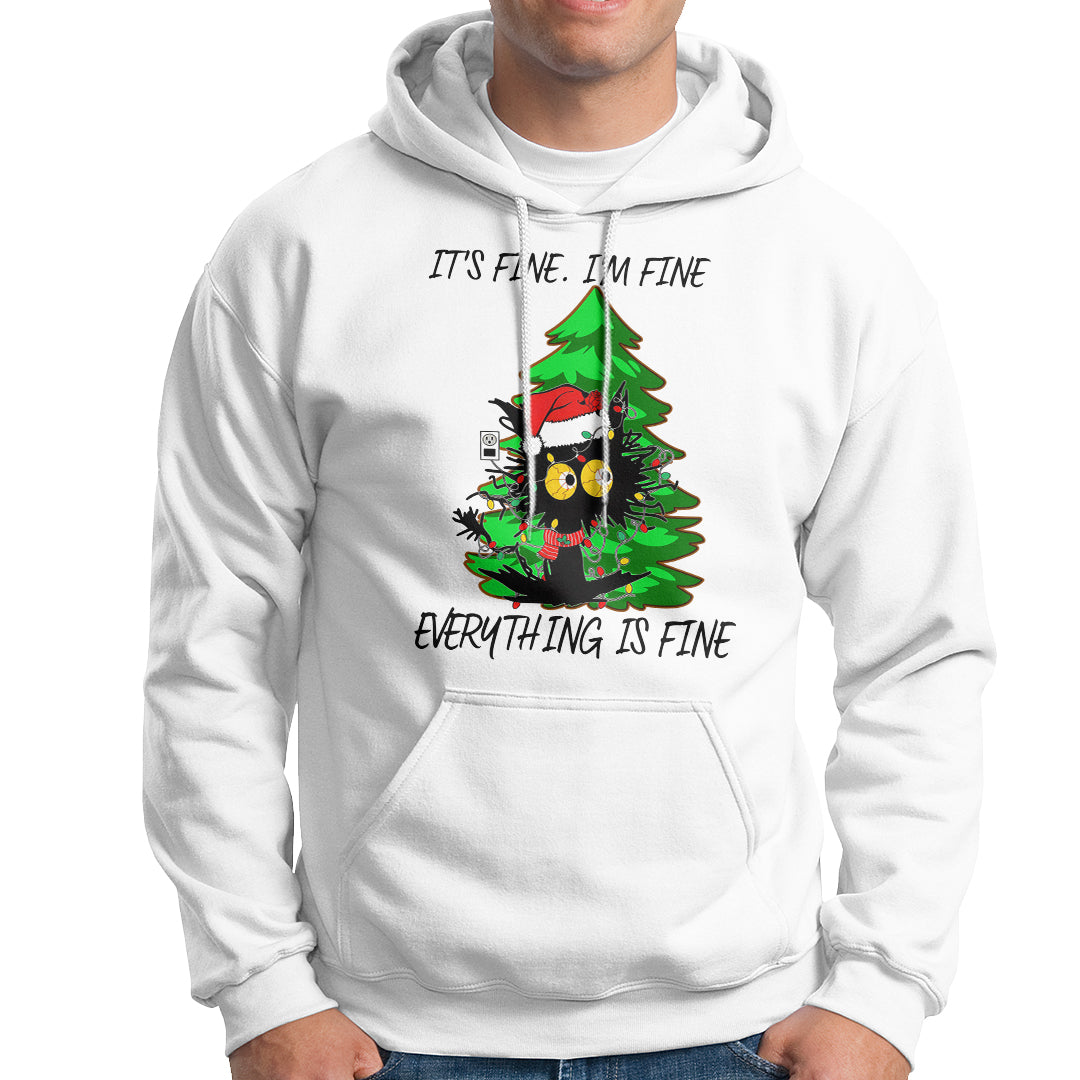 Black Cat Christmas Hoodie It's Fine I'm Fine Everthing Is Fine Funny Xmas - Wonder Print Shop