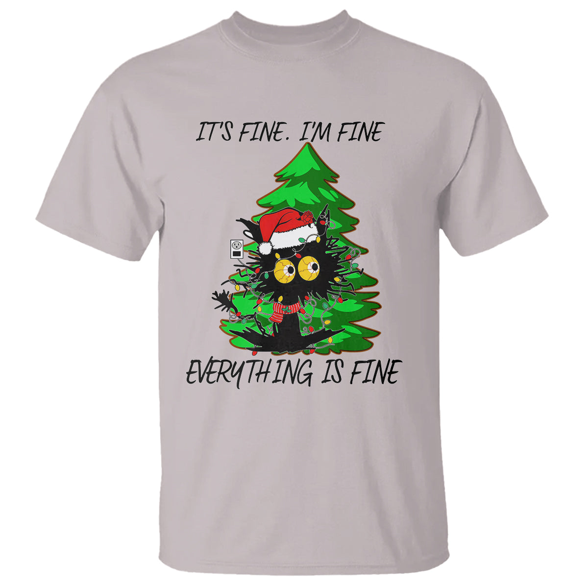 Black Cat Christmas T Shirt It's Fine I'm Fine Everthing Is Fine Funny Xmas - Wonder Print Shop