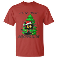 Black Cat Christmas T Shirt It's Fine I'm Fine Everthing Is Fine Funny Xmas - Wonder Print Shop
