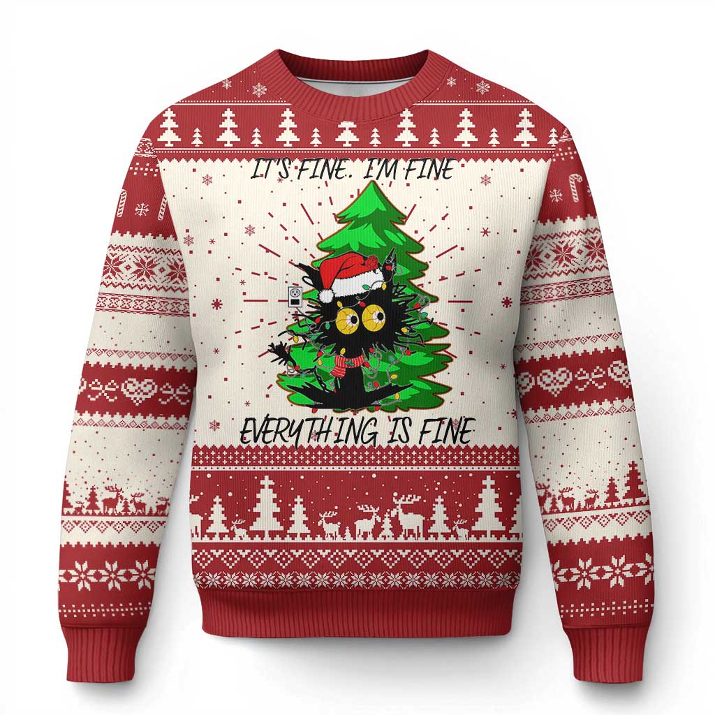 Black Cat Christmas Ugly Christmas Sweater It's Fine I'm Fine Everthing Is Fine Funny Xmas - Wonder Print Shop