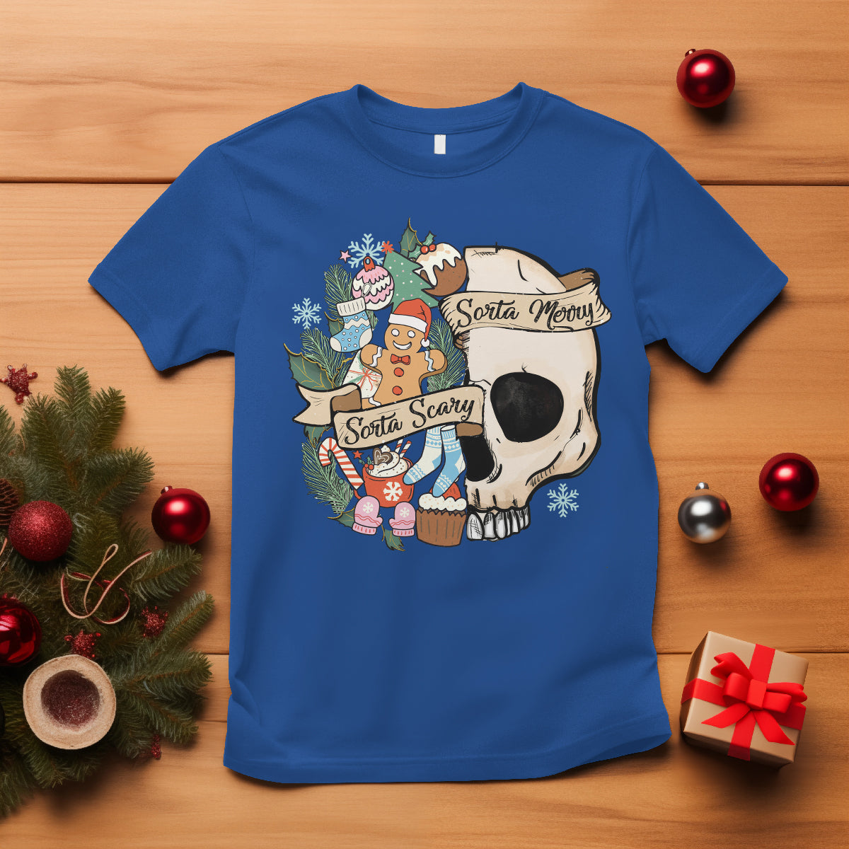 Skull Christmas T Shirt Sorta Scary Sorta Merry - Wonder Print Shop