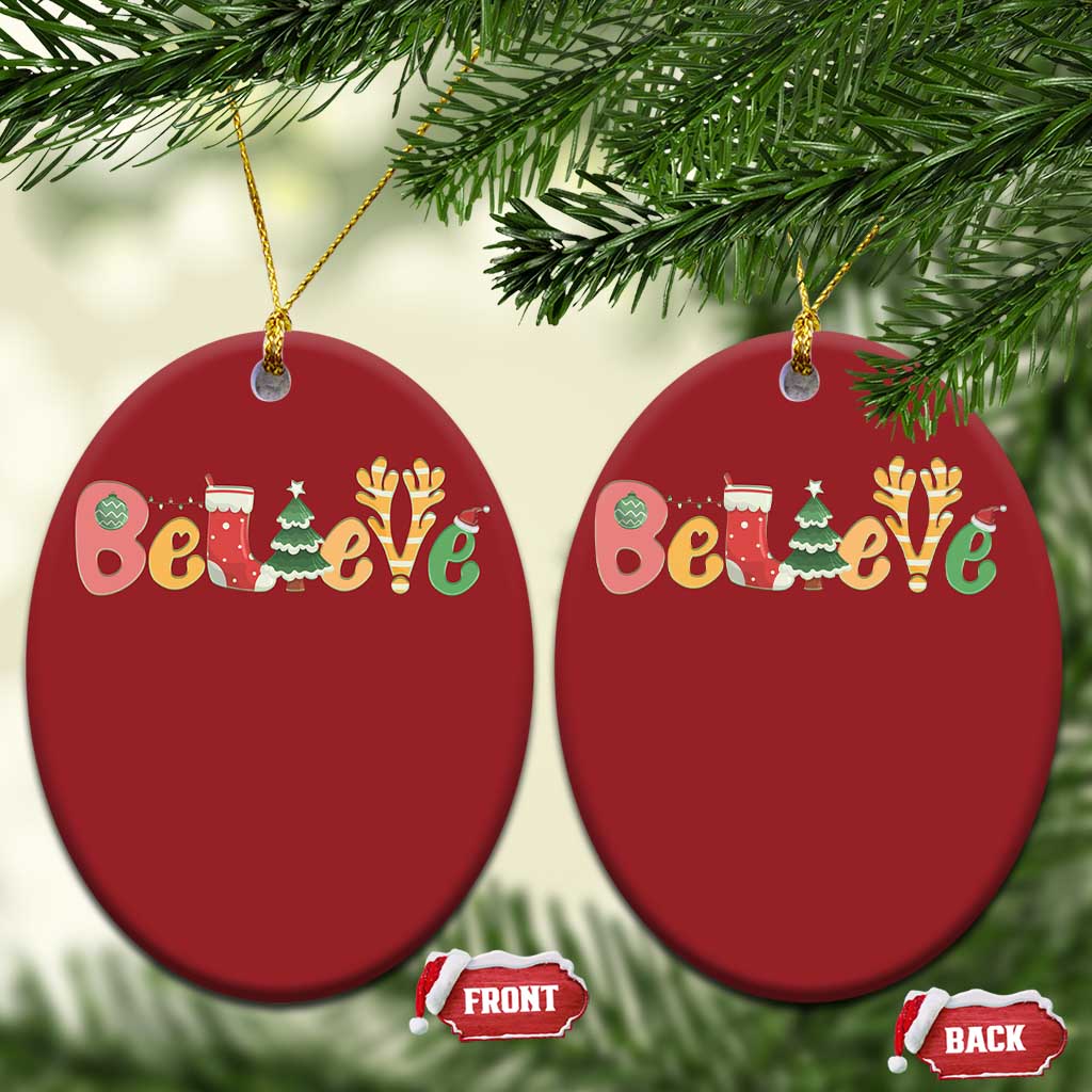 Believe Xmas Christmas Ornament Santa Claus Reindeer Candy Cane Groovy Xmas - Wonder Print Shop