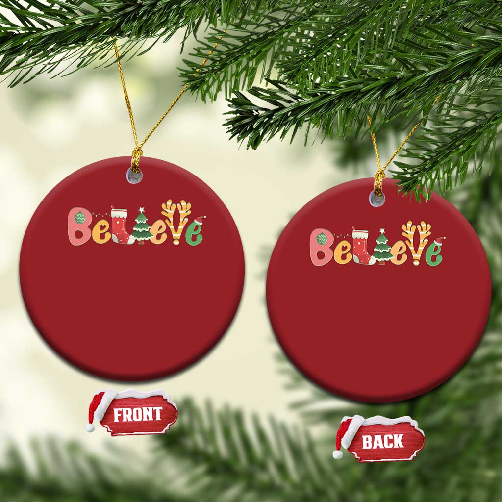 Believe Xmas Christmas Ornament Santa Claus Reindeer Candy Cane Groovy Xmas - Wonder Print Shop