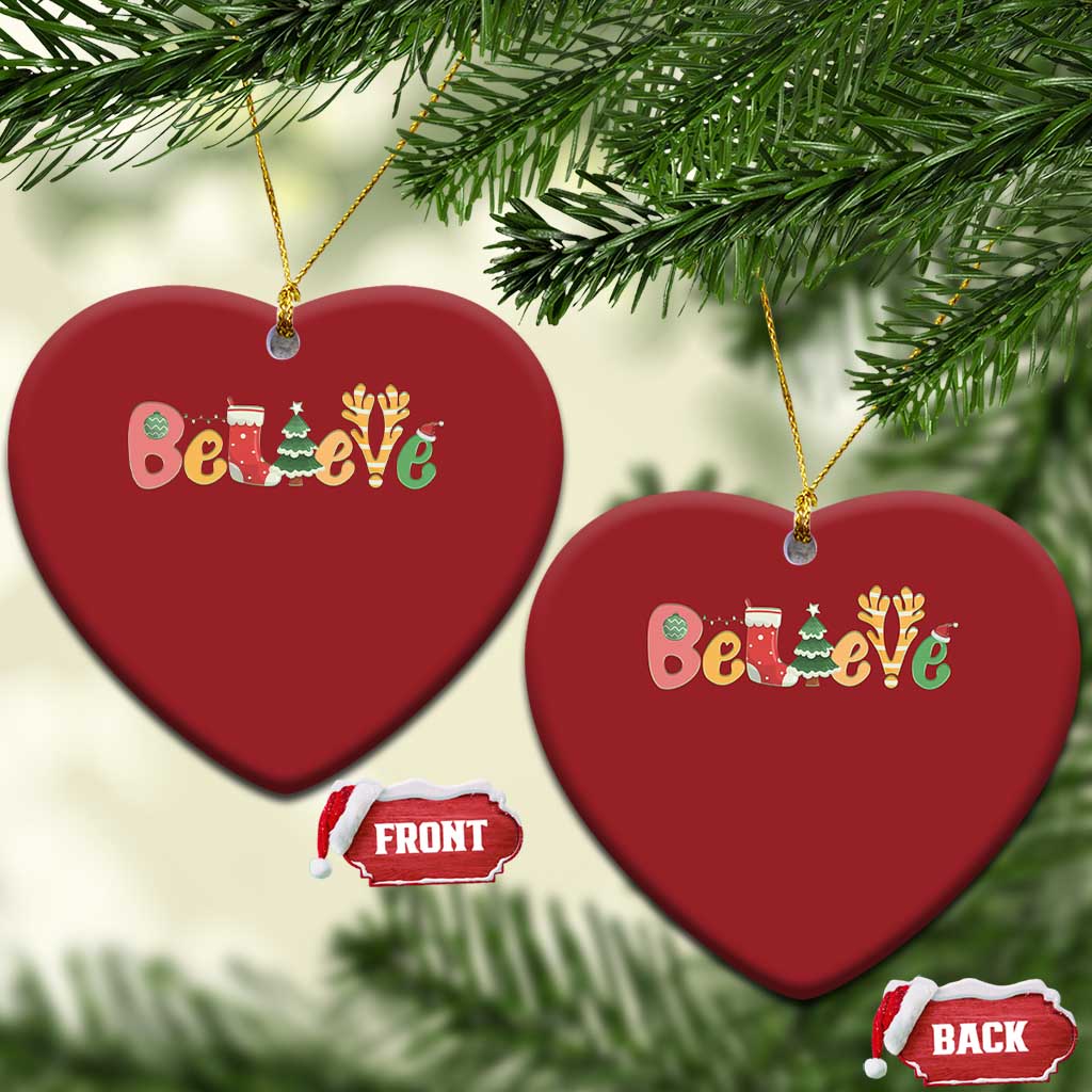 Believe Xmas Christmas Ornament Santa Claus Reindeer Candy Cane Groovy Xmas - Wonder Print Shop