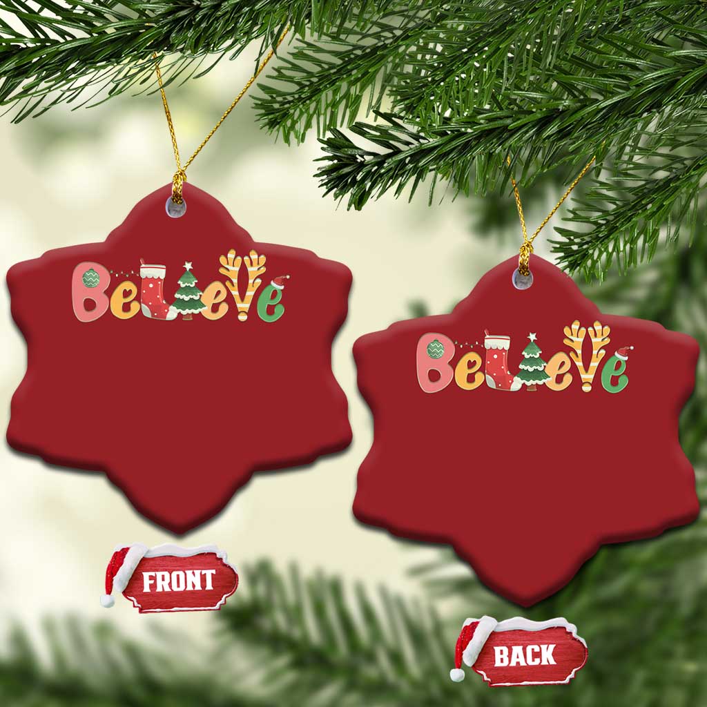Believe Xmas Christmas Ornament Santa Claus Reindeer Candy Cane Groovy Xmas - Wonder Print Shop