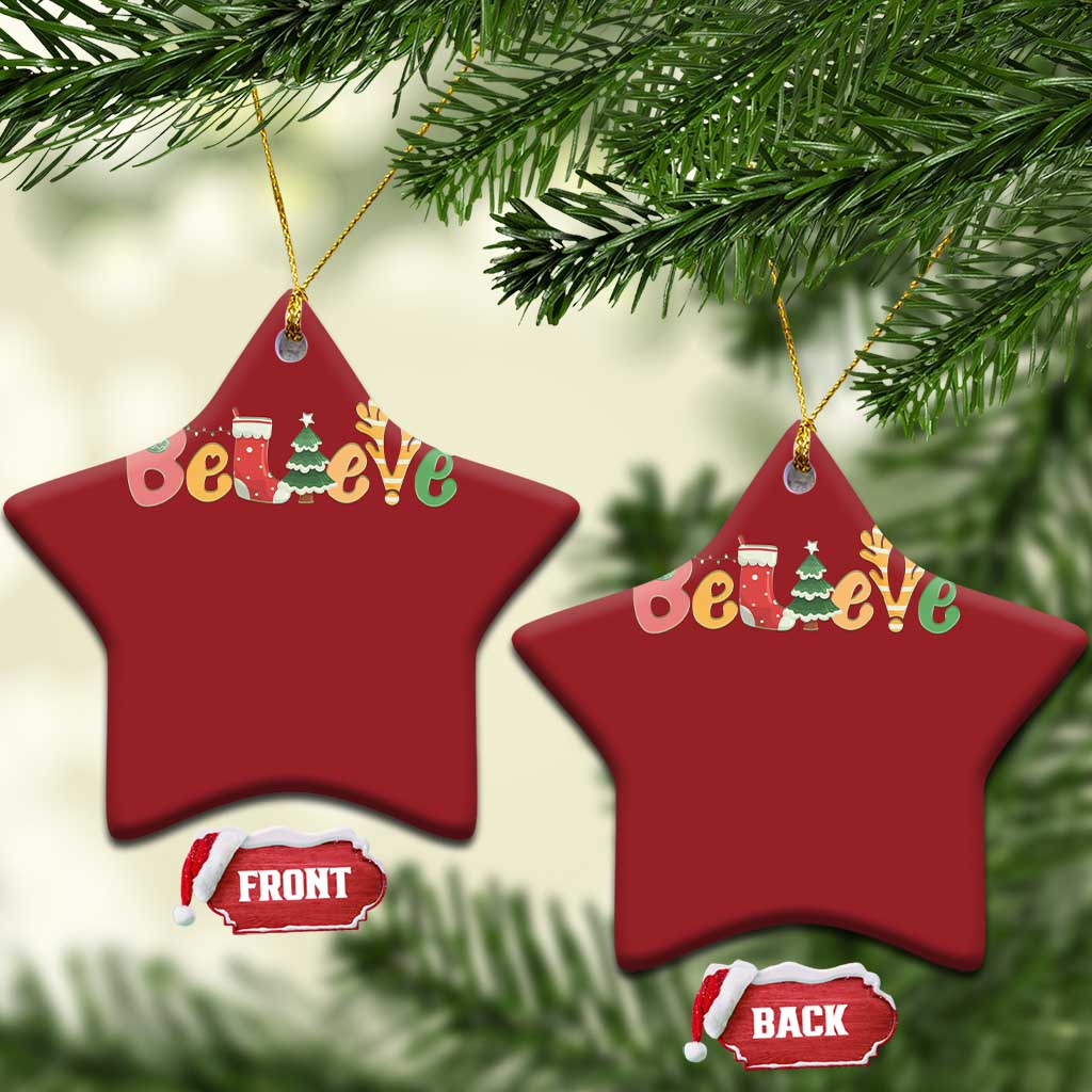 Believe Xmas Christmas Ornament Santa Claus Reindeer Candy Cane Groovy Xmas - Wonder Print Shop
