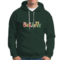 Believe Christmas Hoodie Santa Claus Reindeer Candy Cane Groovy Xmas - Wonder Print Shop