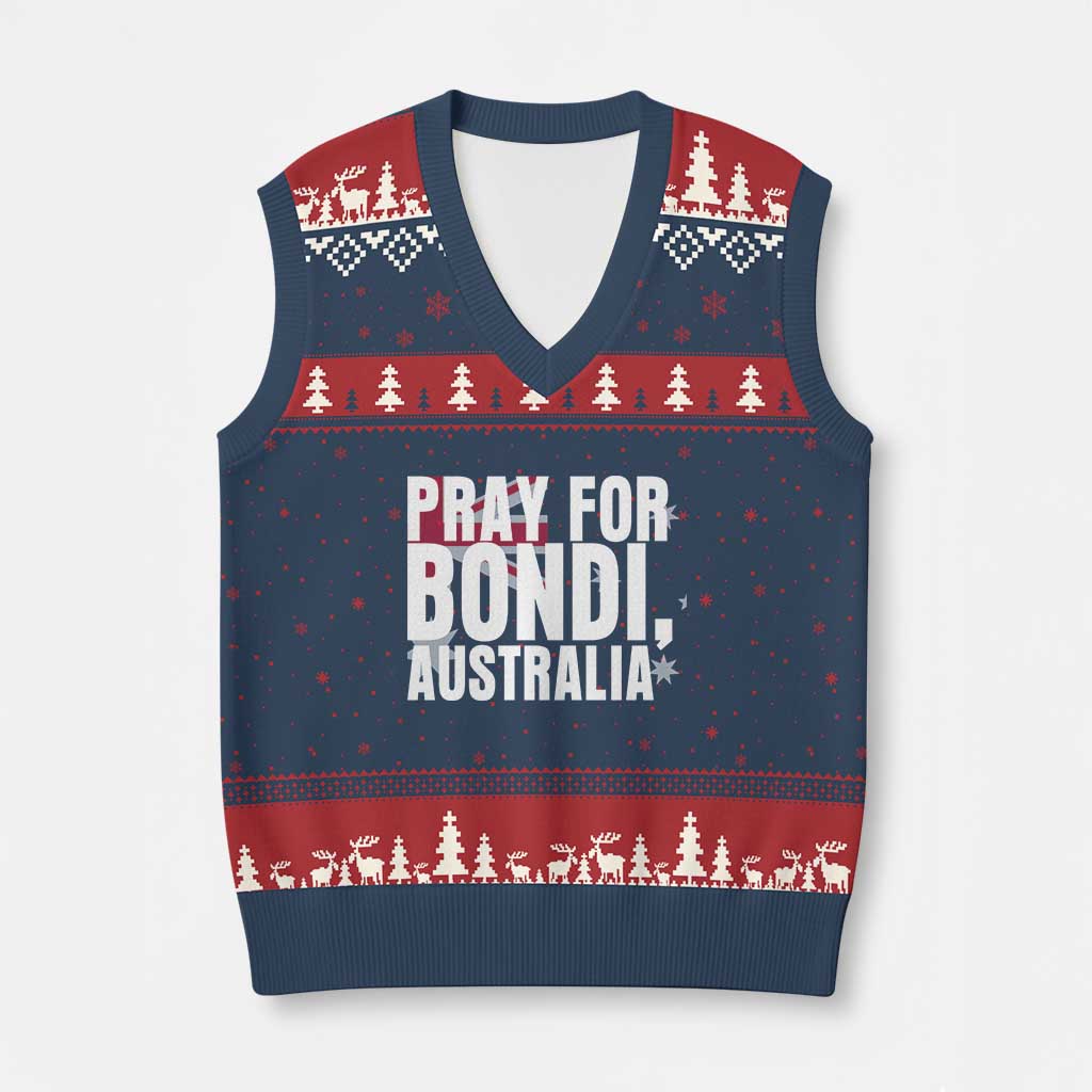 Pray for Bondi Australia V-Neck Knit Sweater Vest Memorial Unity and Support Tribute - Wonder Print Shop