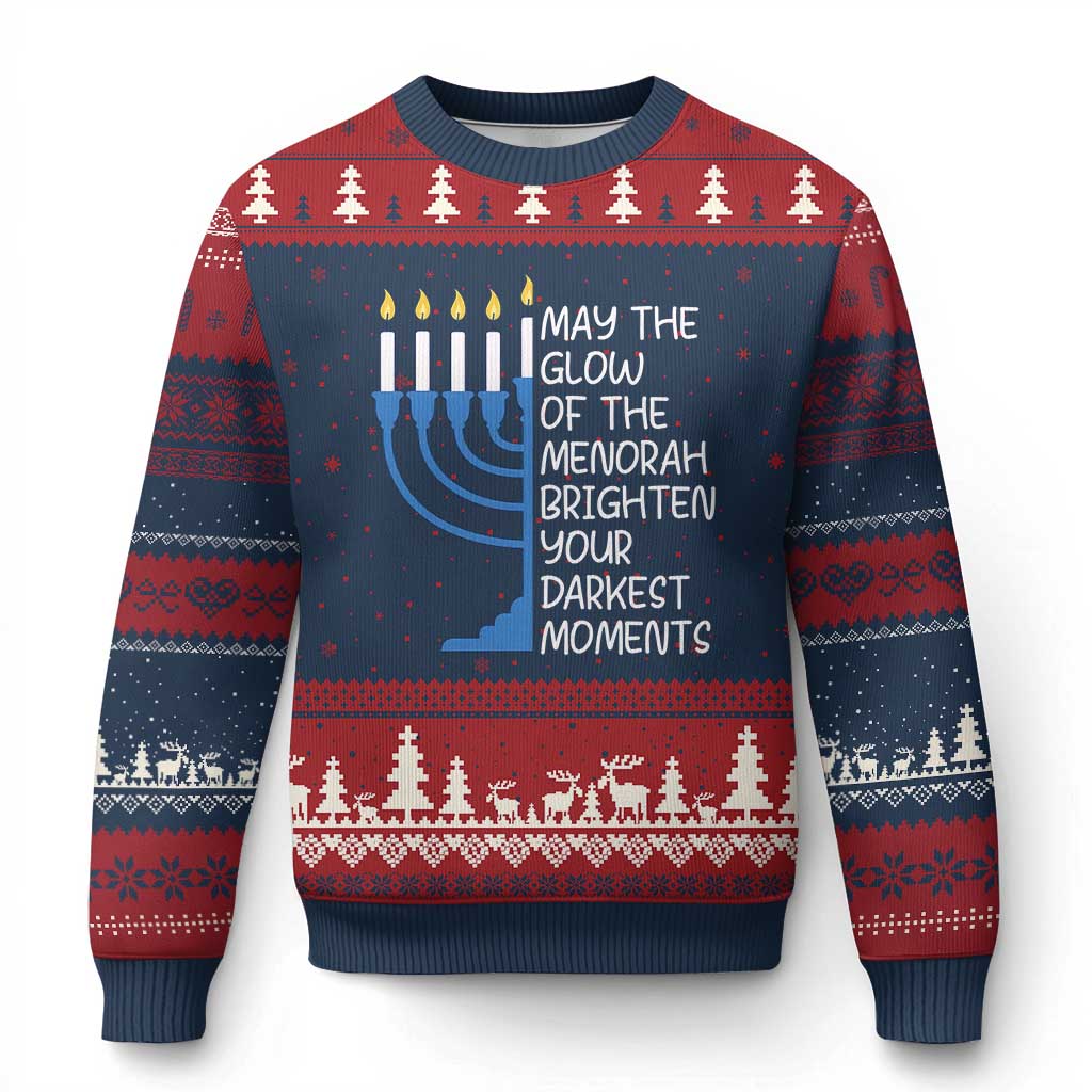 Jewish Faith and Pray Ugly Christmas Sweater May The Glow Of The Menorah Brighten Your Darkest Moments - Wonder Print Shop