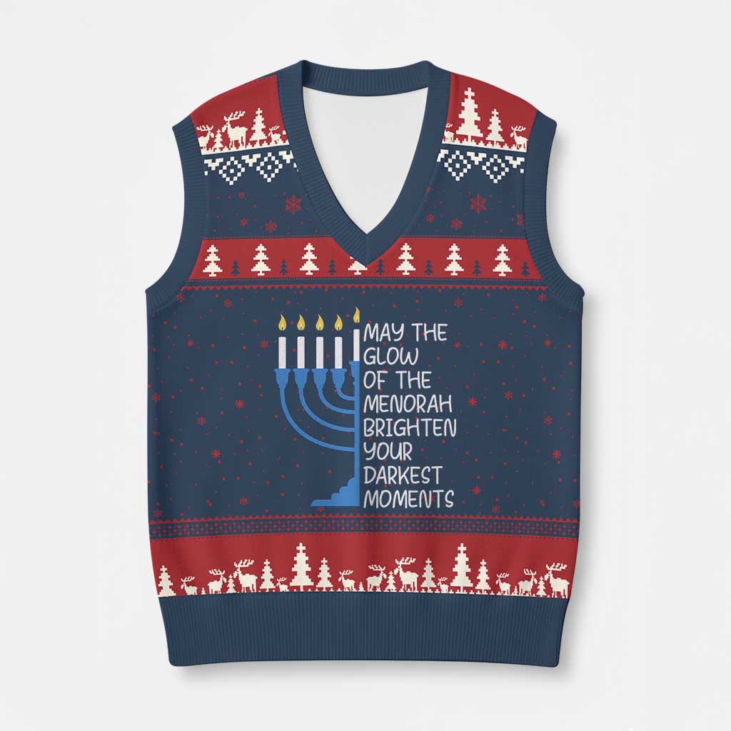 Jewish Faith and Pray V-Neck Knit Sweater Vest May The Glow Of The Menorah Brighten Your Darkest Moments - Wonder Print Shop