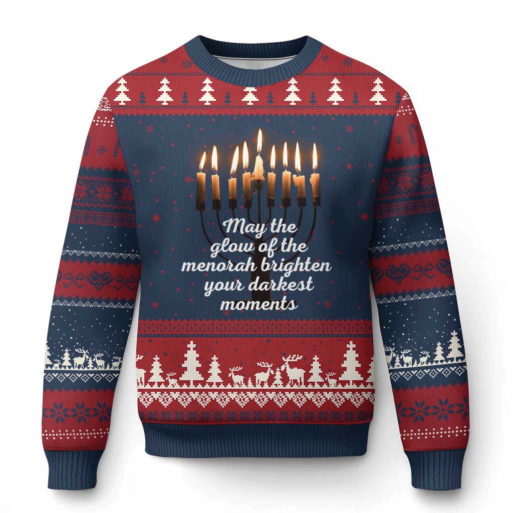 Jewish Faith and Pray Lights Ugly Christmas Sweater May The Glow Of The Menorah Brighten Your Darkest Moments - Wonder Print Shop