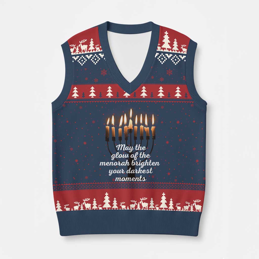 Jewish Faith and Pray Lights V-Neck Knit Sweater Vest May The Glow Of The Menorah Brighten Your Darkest Moments - Wonder Print Shop