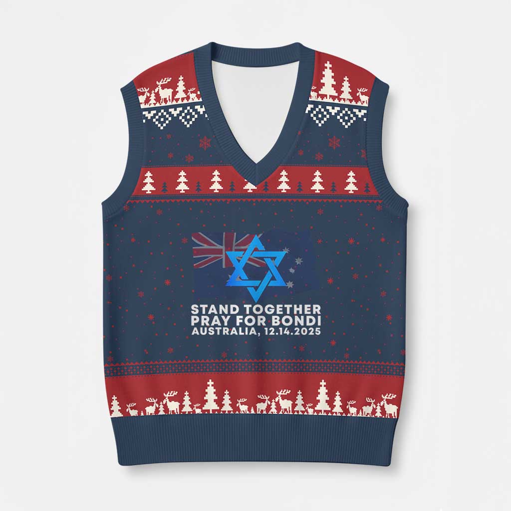 Jewish Strong Stand Together V-Neck Knit Sweater Vest Pray for Bondi Australia Hanukkah Dec 14 2025 Remembrance - Wonder Print Shop