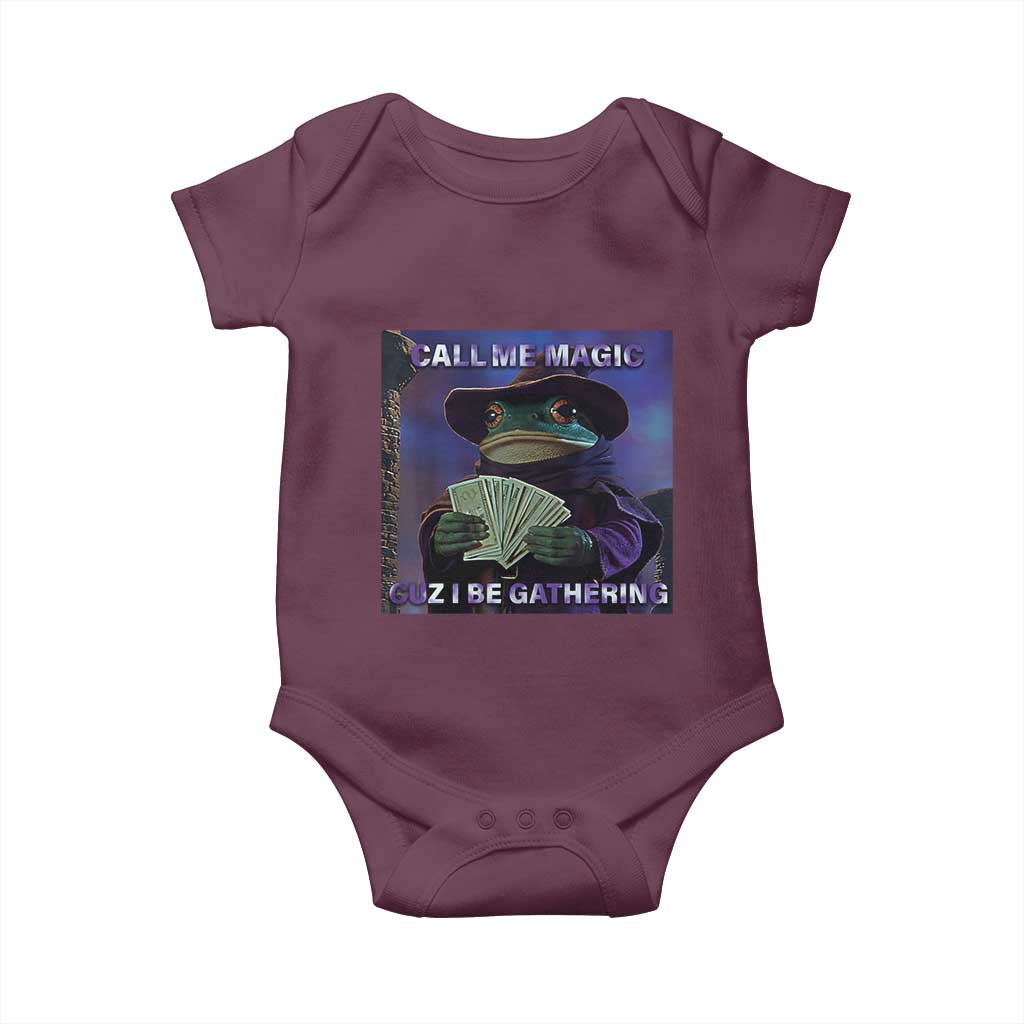 Funny Wizard Frog Fantasy Meme Baby Onesie Call Me Magic Cuz I Be Gathering MTG Gamer - Wonder Print Shop