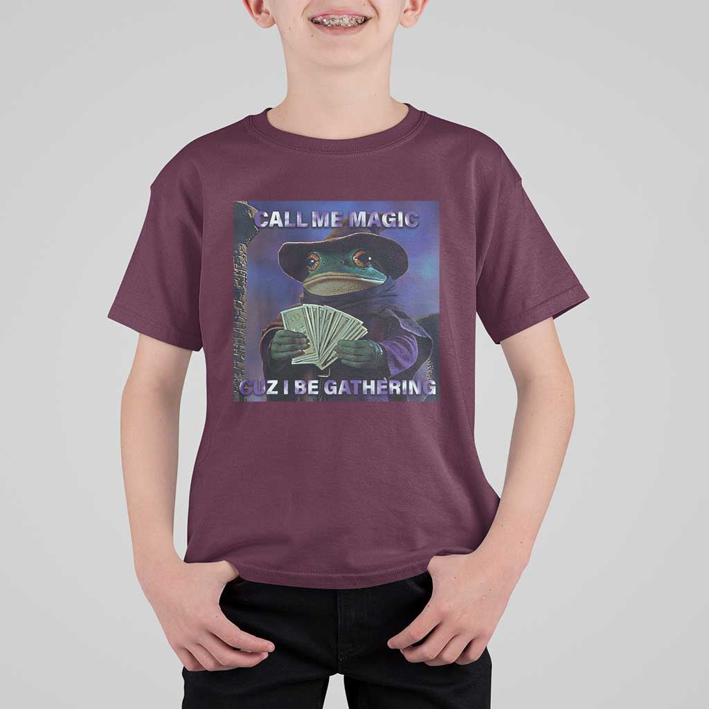 Funny Wizard Frog Fantasy Meme T Shirt For Kid Call Me Magic Cuz I Be Gathering MTG Gamer - Wonder Print Shop