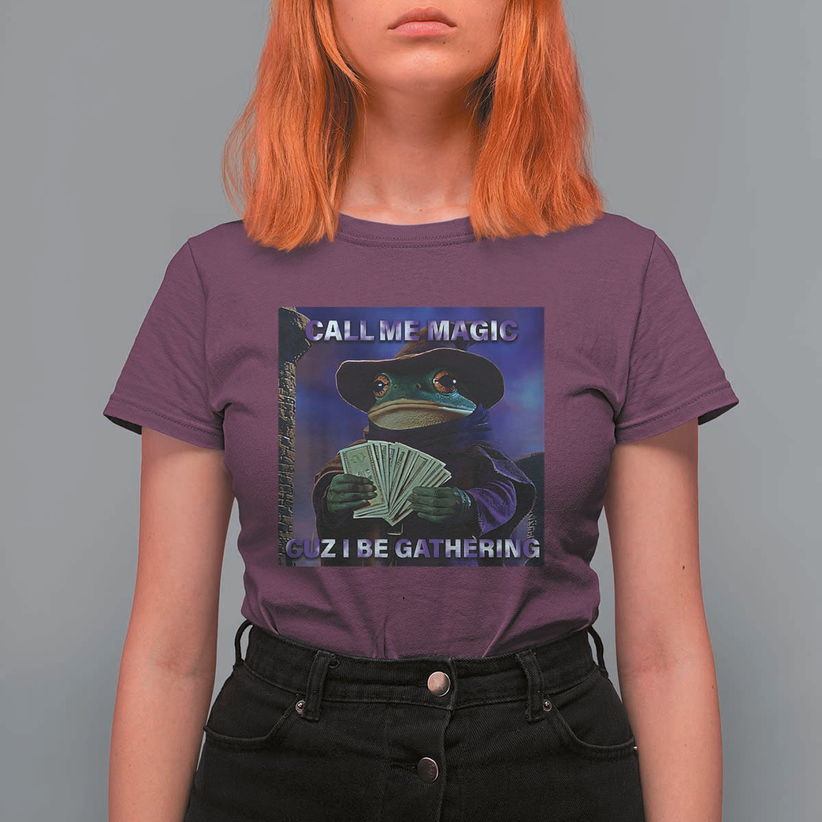 Funny Wizard Frog Fantasy Meme T Shirt For Women Call Me Magic Cuz I Be Gathering MTG Gamer - Wonder Print Shop