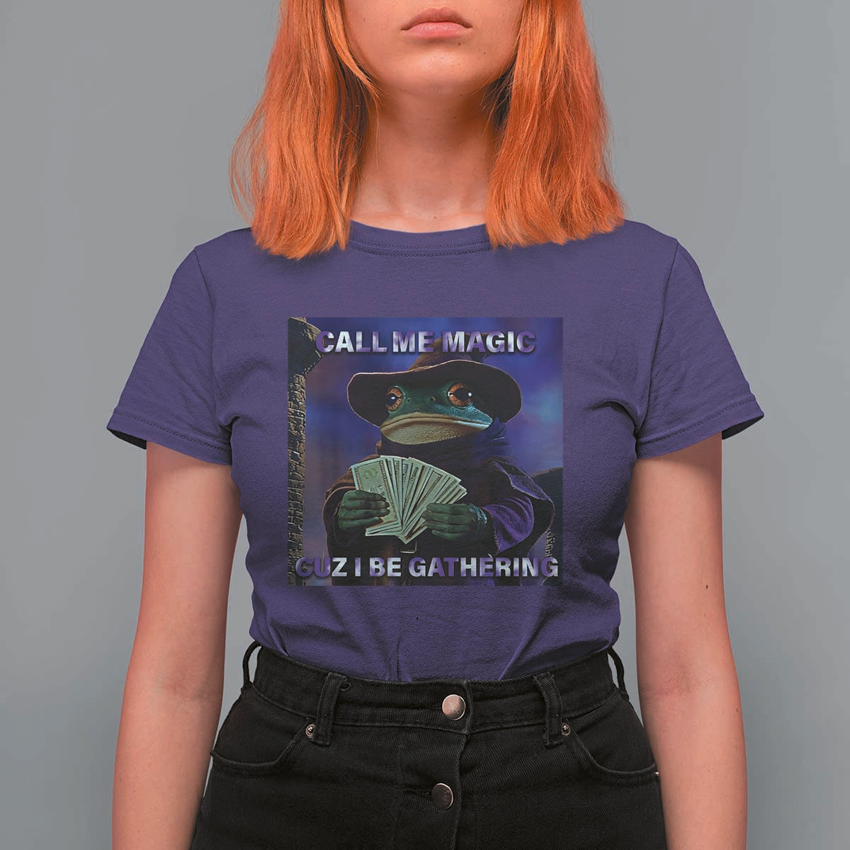 Funny Wizard Frog Fantasy Meme T Shirt For Women Call Me Magic Cuz I Be Gathering MTG Gamer - Wonder Print Shop