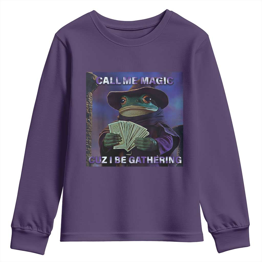 Funny Wizard Frog Fantasy Meme Youth Sweatshirt Call Me Magic Cuz I Be Gathering MTG Gamer - Wonder Print Shop