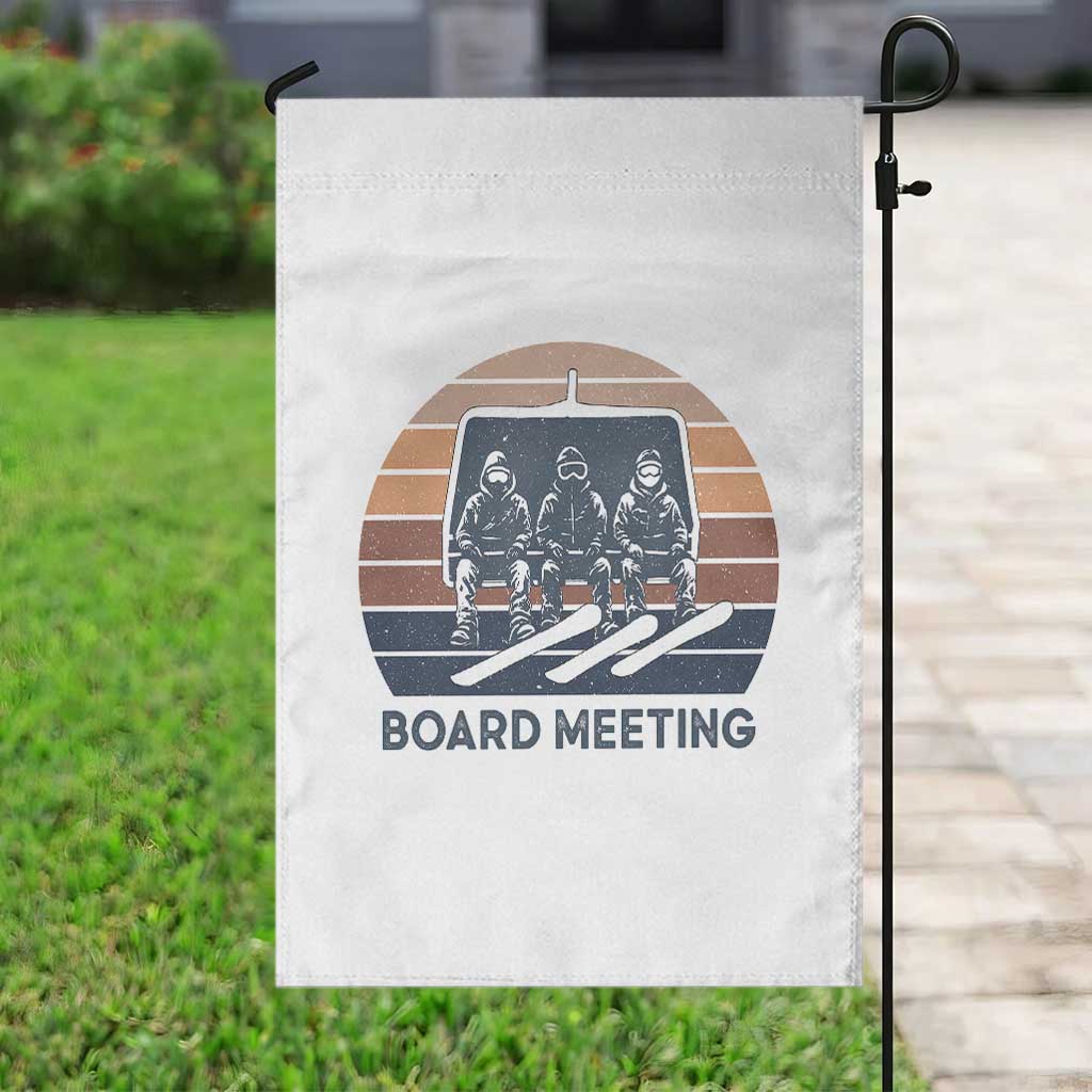 Funny Snowboarding Board Meeting Garden Flag Retro Chairlift Snowboarders Powder Junkies - Wonder Print Shop