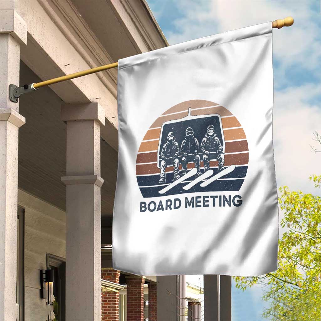 Funny Snowboarding Board Meeting Garden Flag Retro Chairlift Snowboarders Powder Junkies - Wonder Print Shop