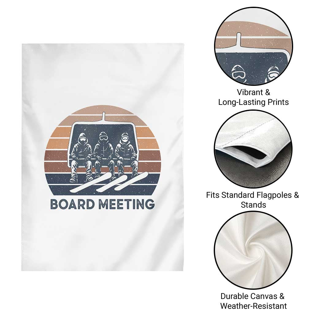 Funny Snowboarding Board Meeting Garden Flag Retro Chairlift Snowboarders Powder Junkies - Wonder Print Shop