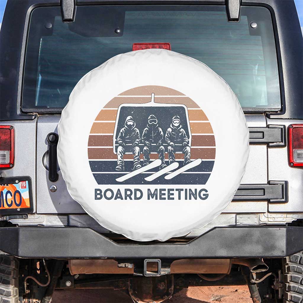 Funny Snowboarding Board Meeting Spare Tire Cover Retro Chairlift Snowboarders Powder Junkies - Wonder Print Shop