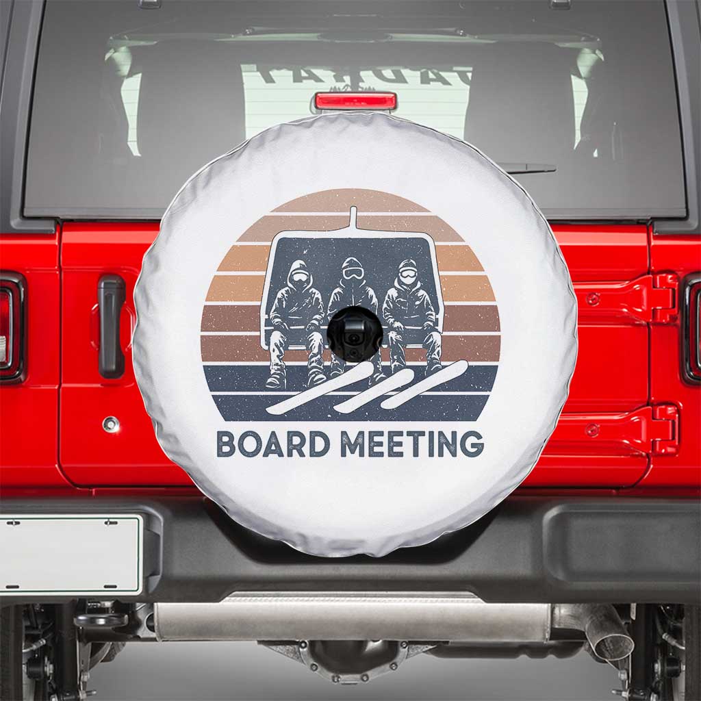 Funny Snowboarding Board Meeting Spare Tire Cover Retro Chairlift Snowboarders Powder Junkies - Wonder Print Shop