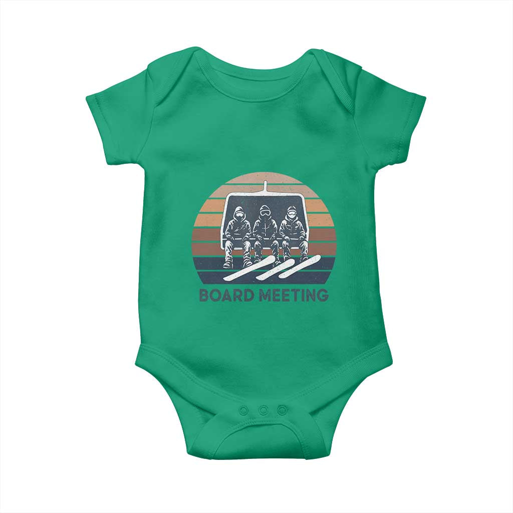 Funny Snowboarding Board Meeting Baby Onesie Retro Chairlift Snowboarders Powder Junkies - Wonder Print Shop
