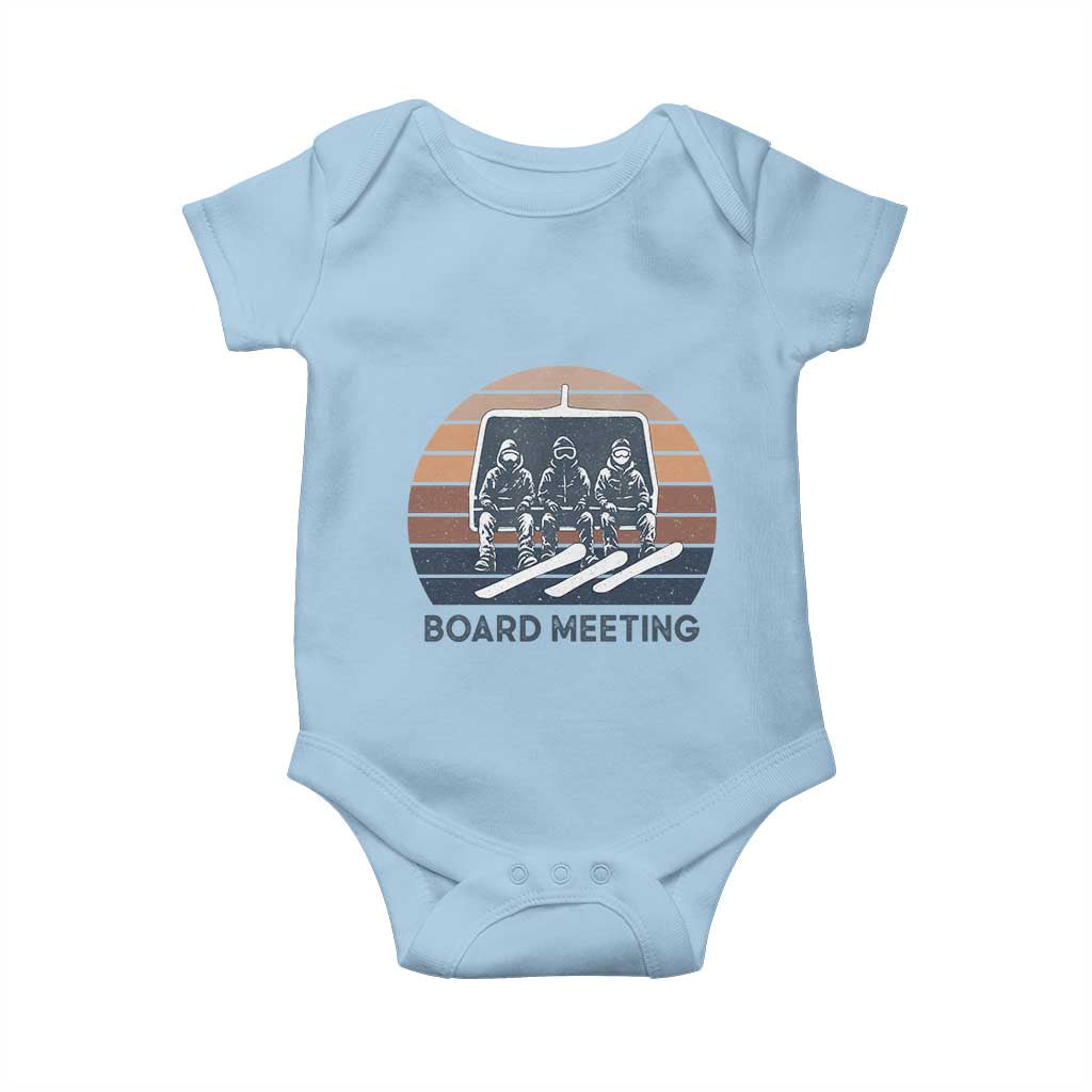 Funny Snowboarding Board Meeting Baby Onesie Retro Chairlift Snowboarders Powder Junkies - Wonder Print Shop