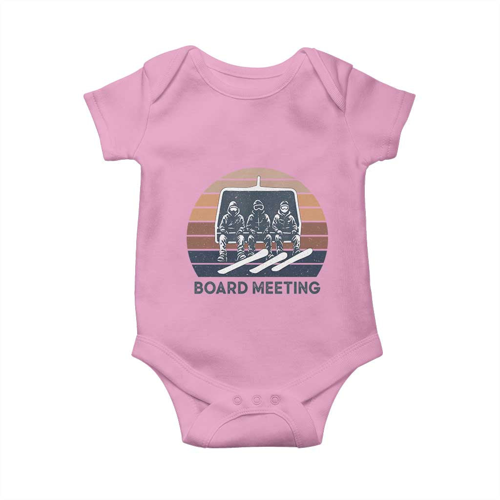 Funny Snowboarding Board Meeting Baby Onesie Retro Chairlift Snowboarders Powder Junkies - Wonder Print Shop