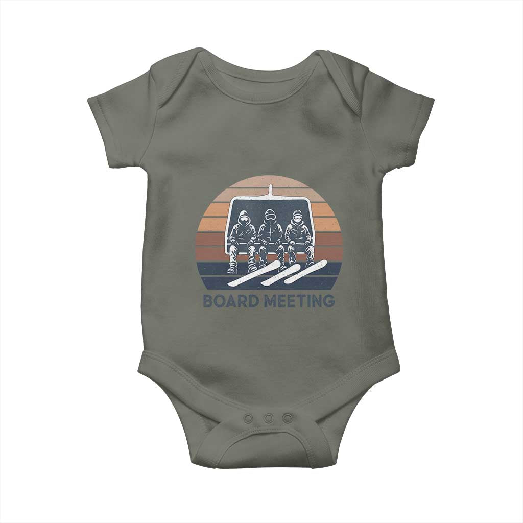 Funny Snowboarding Board Meeting Baby Onesie Retro Chairlift Snowboarders Powder Junkies - Wonder Print Shop