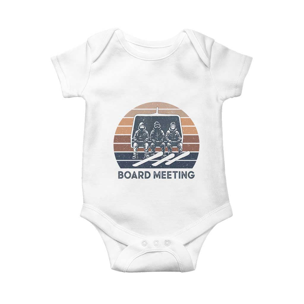 Funny Snowboarding Board Meeting Baby Onesie Retro Chairlift Snowboarders Powder Junkies - Wonder Print Shop